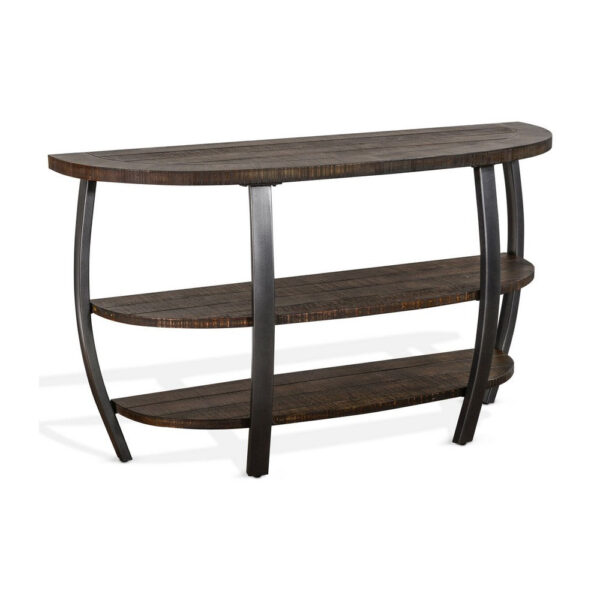 150220266991f03f94181.jpeg Flint Sofa Table w 2 Shelves, 52 Inch Semi Circle Top, Brown, Barrel