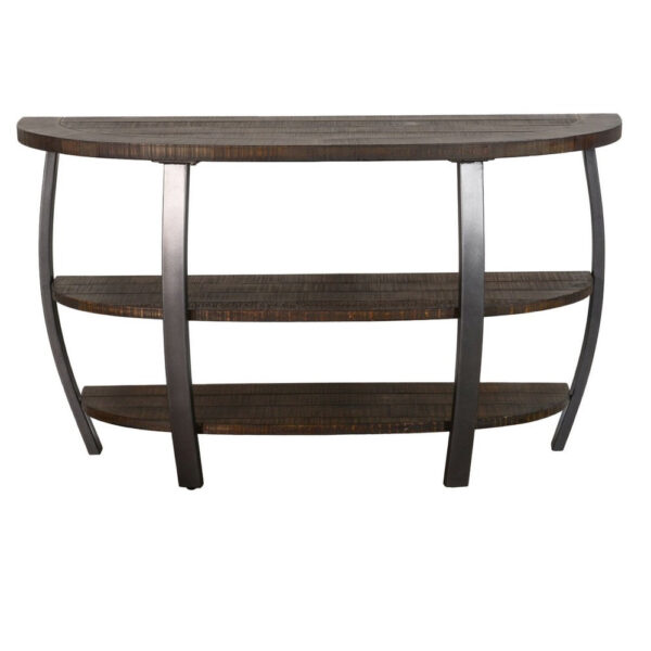 150220266991f0420d401.jpeg Flint Sofa Table w 2 Shelves, 52 Inch Semi Circle Top, Brown, Barrel