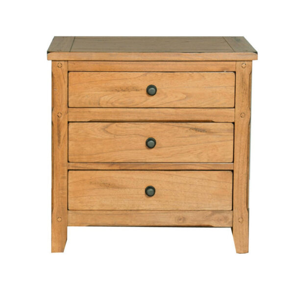 150220266991f055a1e45.jpeg Marv Nightstand, 3 Drawers, Rustic Light Brown Solid Wood 29 Inch