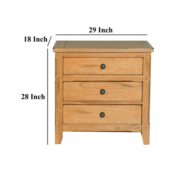 150220266991f060df56b.jpeg Marv Nightstand, 3 Drawers, Rustic Light Brown Solid Wood 29 Inch