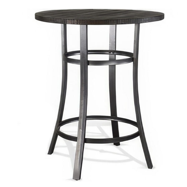 Flint Bar Height Table Round 42 Inch, Dark Brown Mahogany Wood n Metal