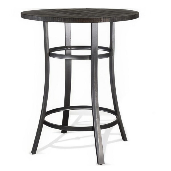 Flint Bar Height Table Round 42 Inch, Dark Brown Mahogany Wood n Metal