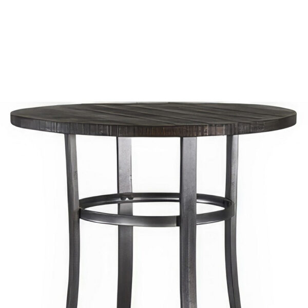 Flint Bar Height Table Round 42 Inch, Dark Brown Mahogany Wood n Metal