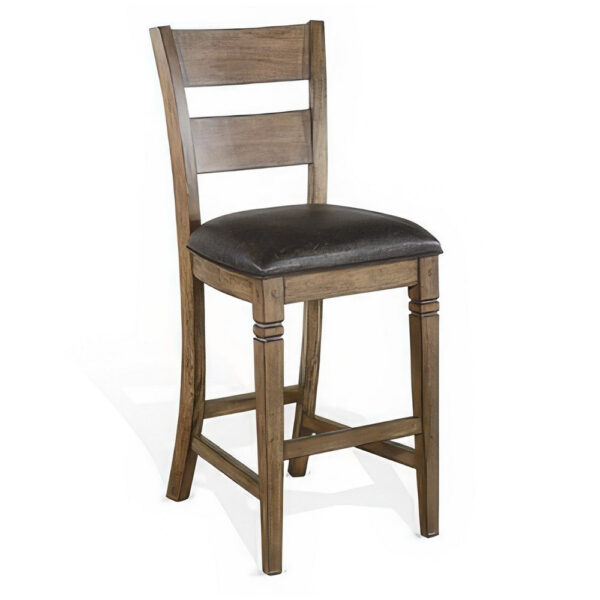 Yael Barstool Chair, Set of 2, Ladderback, Black Microfiber, Taupe Mahogany Wood