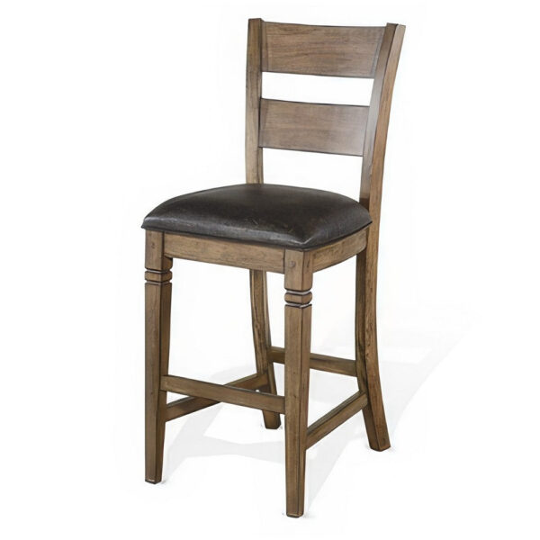 Yael Barstool Chair, Set of 2, Ladderback, Black Microfiber, Taupe Mahogany Wood