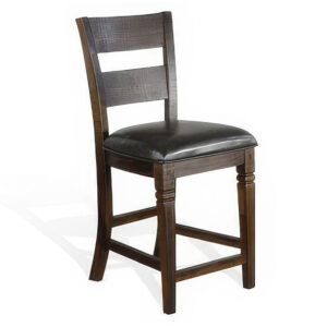 Flint Set of 2 Counter Stool Chairs, Ladderback, Black, Dark Brown Mahogany Wood
