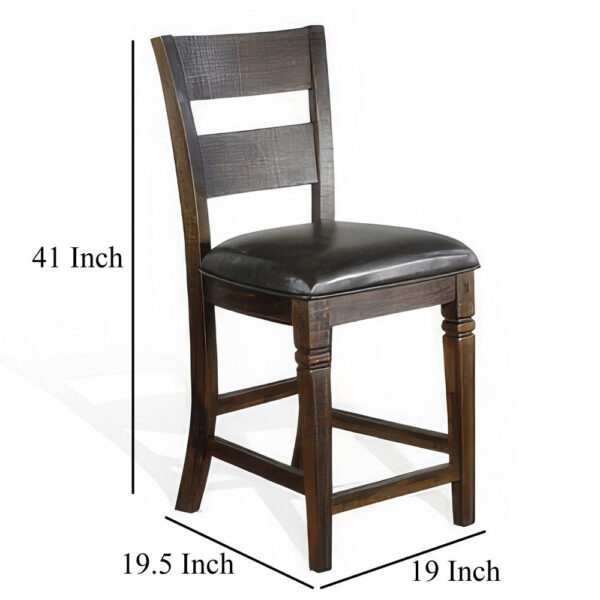 Flint Set of 2 Counter Stool Chairs, Ladderback, Black, Dark Brown Mahogany Wood