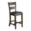 Flint Barstool Chair, Set of 2, Ladderback, Black Vinyl, Dark Brown Mahogany