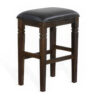 Flint Barstool, Set of 2, Backless, Plush Black Vinyl Seat, Dark Brown Mahogany