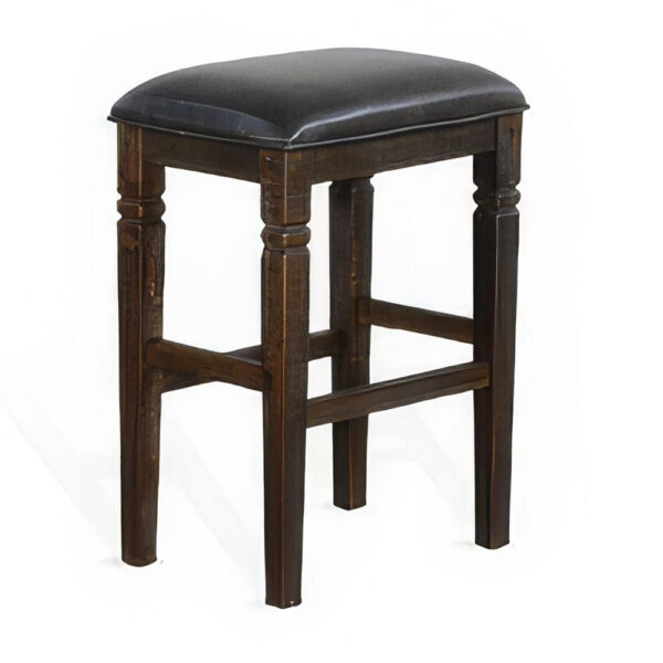 Flint Barstool, Set of 2, Backless, Plush Black Vinyl Seat, Dark Brown Mahogany
