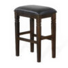 Flint Barstool, Set of 2, Backless, Plush Black Vinyl Seat, Dark Brown Mahogany