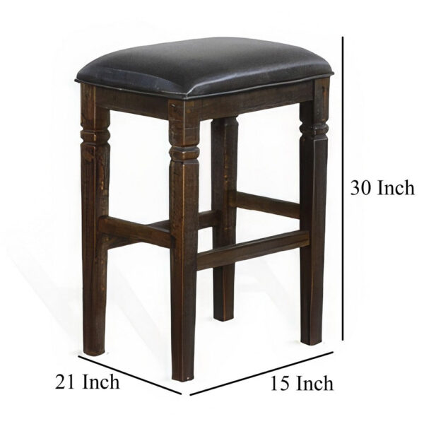 Flint Barstool, Set of 2, Backless, Plush Black Vinyl Seat, Dark Brown Mahogany