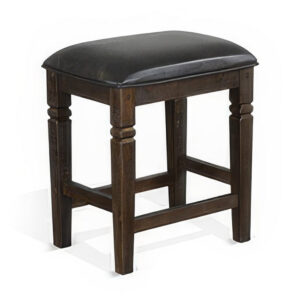 Flint Counter Stool, Set of 2, Black Faux Leather, Dark Brown Mahogany Wood
