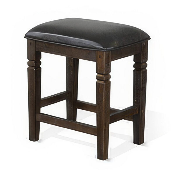 Flint Counter Stool, Set of 2, Black Faux Leather, Dark Brown Mahogany Wood
