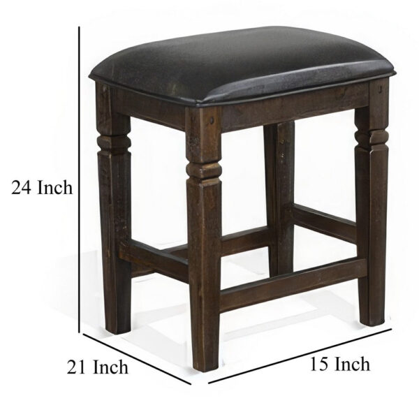 Flint Counter Stool, Set of 2, Black Faux Leather, Dark Brown Mahogany Wood