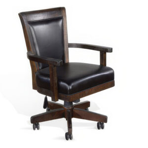 150220266991f13dd81b7.jpeg Flint Rolling Swivel Game Chair, Black Faux Leather, Dark Brown Wood