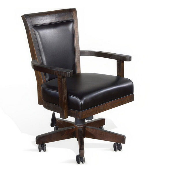150220266991f13dd81b7.jpeg Flint Rolling Swivel Game Chair, Black Faux Leather, Dark Brown Wood