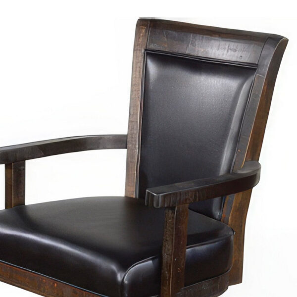 150220266991f143c7178.jpeg Flint Rolling Swivel Game Chair, Black Faux Leather, Dark Brown Wood