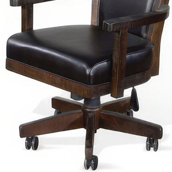 150220266991f1470e8a9.jpeg Flint Rolling Swivel Game Chair, Black Faux Leather, Dark Brown Wood