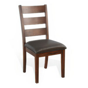 Reggie Dining Chair Set of 2, Ladderback, Dark Gray Faux Leather Brown