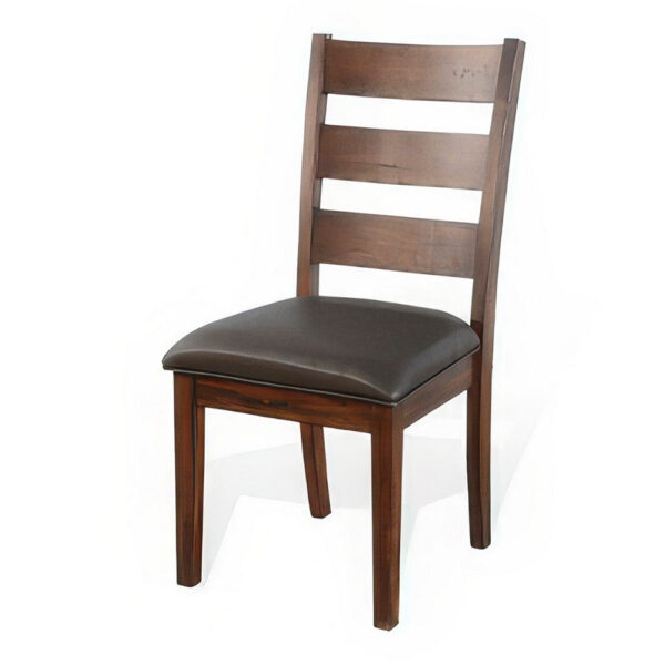 Reggie Dining Chair Set of 2, Ladderback, Dark Gray Faux Leather Brown