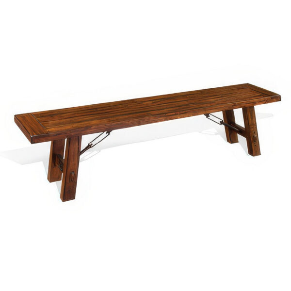 150220266991f187c6a42.jpeg Reggie Bench, 72 Inch Brown Mahogany Wood, Metal Turnbuckle Accents