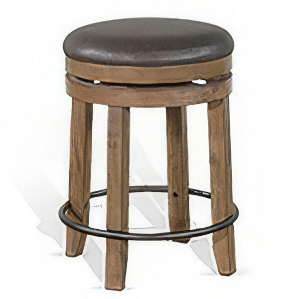 Yael Swivel Counter Stool Set of 2, Gray Faux Leather, Brown, Black
