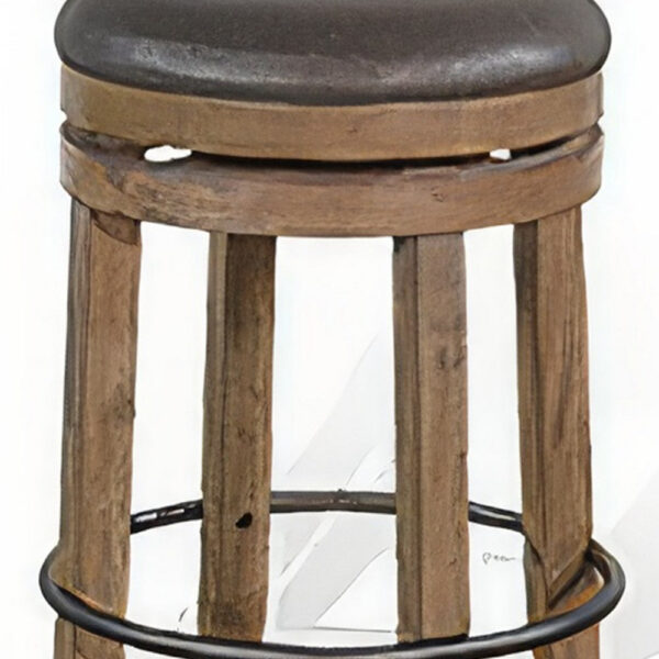 Yael Swivel Counter Stool Set of 2, Gray Faux Leather, Brown, Black