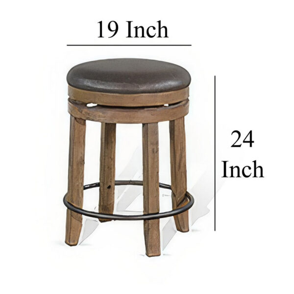 Yael Swivel Counter Stool Set of 2, Gray Faux Leather, Brown, Black