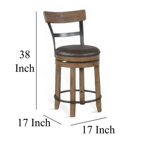 Yael Swivel Counter Stool Chair Set of 2, Gray Faux Leather Brown Wood