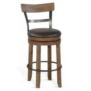 Yael Swivel Barstool Chair Set of 2, Gray Faux Leather, Brown, Black