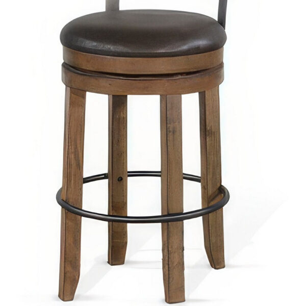 Yael Swivel Barstool Chair Set of 2, Gray Faux Leather, Brown, Black