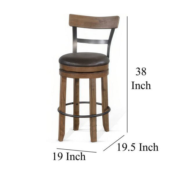 Yael Swivel Barstool Chair Set of 2, Gray Faux Leather, Brown, Black