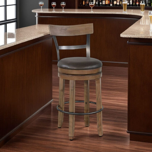 Yael Swivel Barstool Chair Set of 2, Gray Faux Leather, Brown, Black