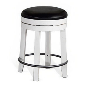 Orso Swivel Counter Stool Set of 2, Black Faux Leather, White Wood