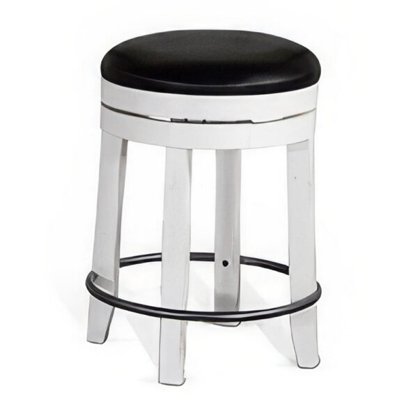 Orso Swivel Counter Stool Set of 2, Black Faux Leather, White Wood