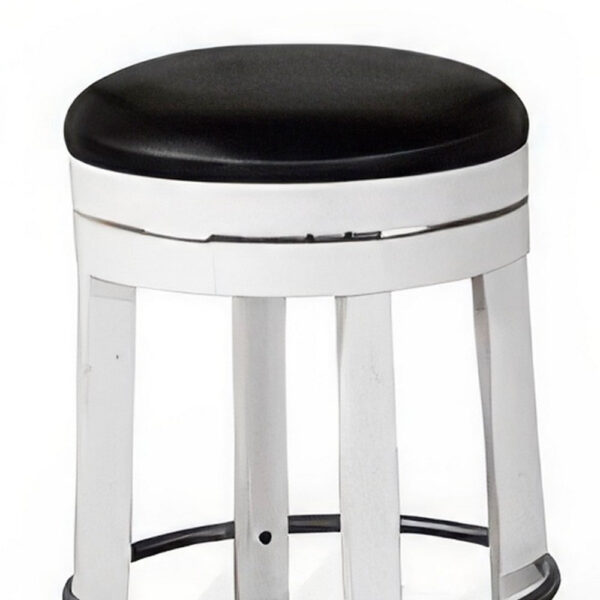 Orso Swivel Counter Stool Set of 2, Black Faux Leather, White Wood