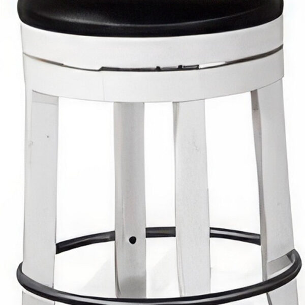 Orso Swivel Counter Stool Set of 2, Black Faux Leather, White Wood