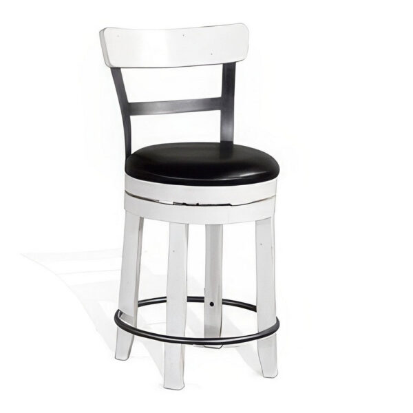 Orso Swivel Counter Stool Chair Set of 2, Black Faux Leather, White