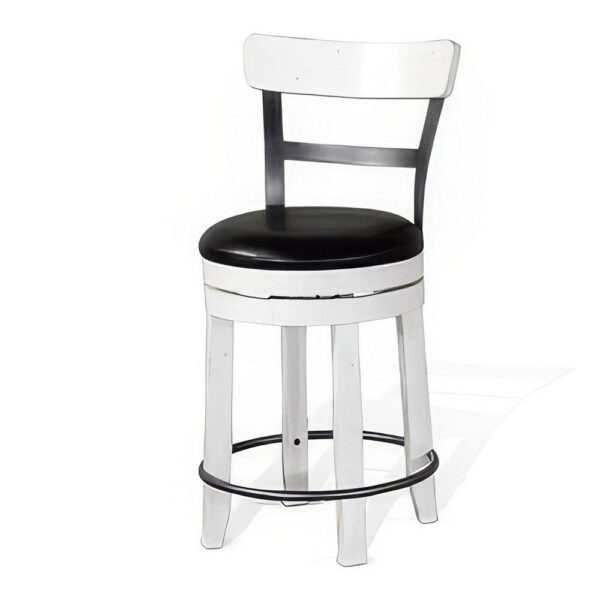 Orso Swivel Counter Stool Chair Set of 2, Black Faux Leather, White