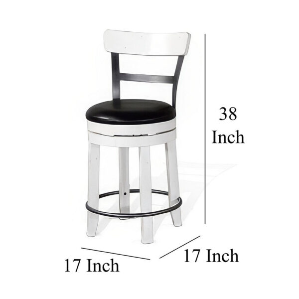 Orso Swivel Counter Stool Chair Set of 2, Black Faux Leather, White