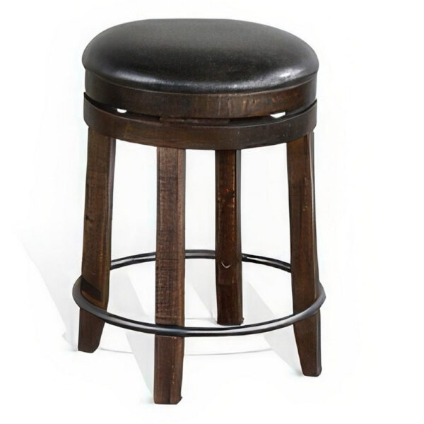 Flint Swivel Counter Stool Set of 2, Black Faux Leather, Dark Brown