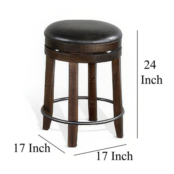 Flint Swivel Counter Stool Set of 2, Black Faux Leather, Dark Brown