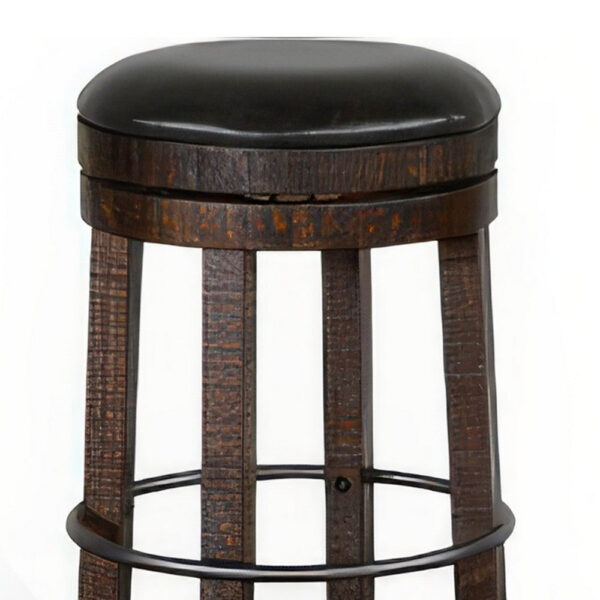 Flint Swivel Barstool Set of 2, Black Faux Leather, Dark Brown Wood