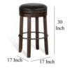 Flint Swivel Barstool Set of 2, Black Faux Leather, Dark Brown Wood