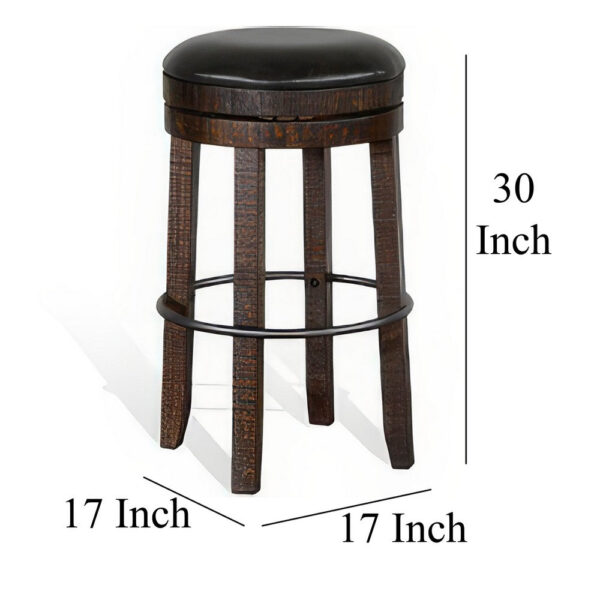 Flint Swivel Barstool Set of 2, Black Faux Leather, Dark Brown Wood