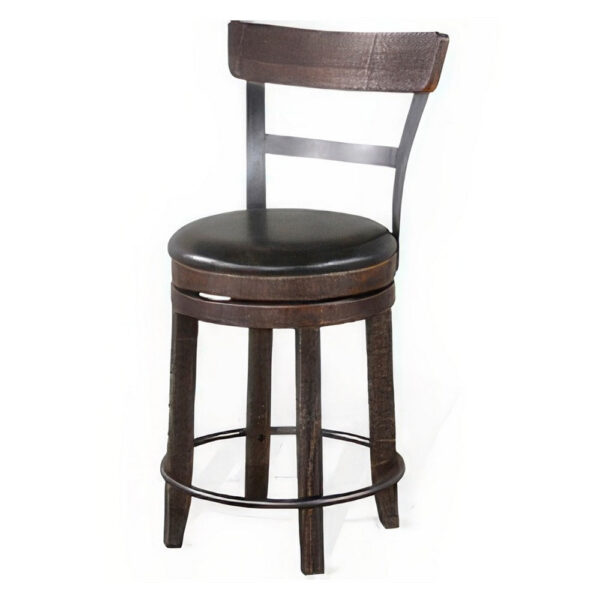 Flint Swivel Counter Stool Chair Set of 2, Black Faux Leather, Brown