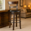 Flint Swivel Barstool Chair Set of 2, Black Faux Leather, Dark Brown
