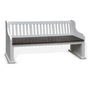 Orso Bench, Slat Back Design, White, Brown Mahogany and Mindi, 64 Inch