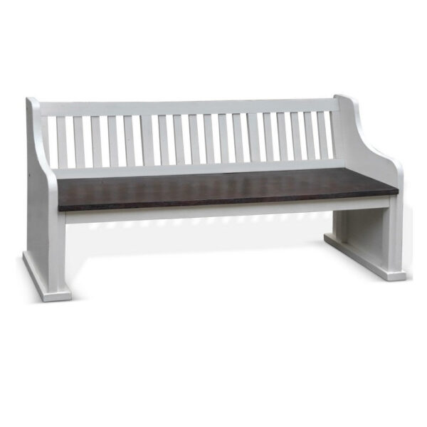 Orso Bench, Slat Back Design, White, Brown Mahogany and Mindi, 64 Inch